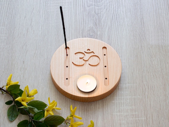 Engraved Wood Incense Burner- Om Symbol Engraved Wood Incense Burner- Om Symbol