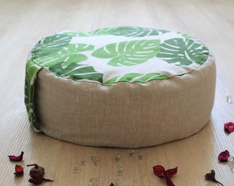 Natural Linen Cushion for Yoga & Meditation | Removable Cover | Buckwheat Hull Filling | Handmade Floor Orthopedic Hypoallergenic Pillow