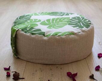 Organic meditation zafu. Round meditation cushion. Buckwheat pillow. Buckwheat zafu. Meditation pillow Floor pouf. Meditation pillow