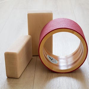 Personal Yoga Set. 8'' Yoga wheel and two wooden yoga blocks. Yoga roller. Yoga block. image 1