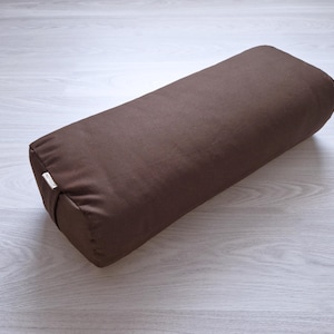 Brown Oval Yoga Bolster 60x30x15 cm | 100% Organic Cotton Fabric | Cotton Yoga Pillow | Iyengar yoga props | Cotton Meditation Cushion