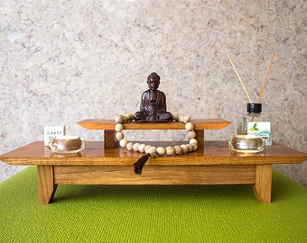 Puja table. Meditation shrine. Prayer table. Meditation altar. Tea table. Buddhist altar. Japanese table. Zen altar.