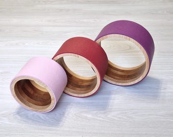Natural Solid Wood Yoga Wheel Set 8", 10", 12" | Covered with a Durable, Non-Slip PVC Yoga Mat | Wooden Yoga Props for Stretching & Balance