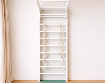 White Natural Wood Swedish Ladder for Gym and Yoga | Portable Horizontal Bar | Gymnastics Wall Bars Ladder | Swedish Staircase Sports Ladder