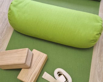 Complete Yoga Set for Beginners – Yoga Mat, Wooden Blocks, Cotton Bolster & Strap | Iyengar Yoga Props Kit | Custom Color Yoga Starter Set