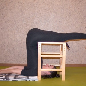 Halasana bench. yoga chair yoga bench Halasana box. inversion bench. Iyengar yoga chair. halasana props