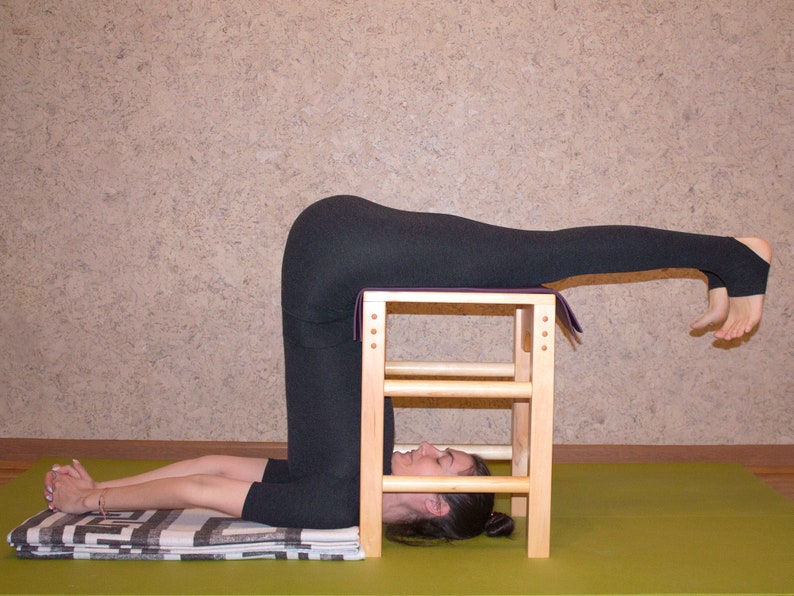 Halasana bench. yoga chair yoga bench Halasana box. inversion bench. Iyengar yoga chair. halasana props image 1