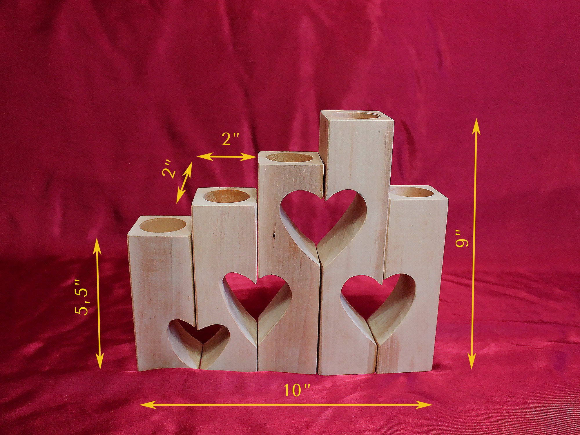 Heart Shaped Wooden Candlestick. Heart Candle Holder Set