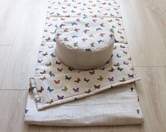 Set Organic meditation zafu + linen yoga mat. Organic meditation cushion + hemp yoga mat. Buckwheat pillow. Meditation pillow Floor pillow