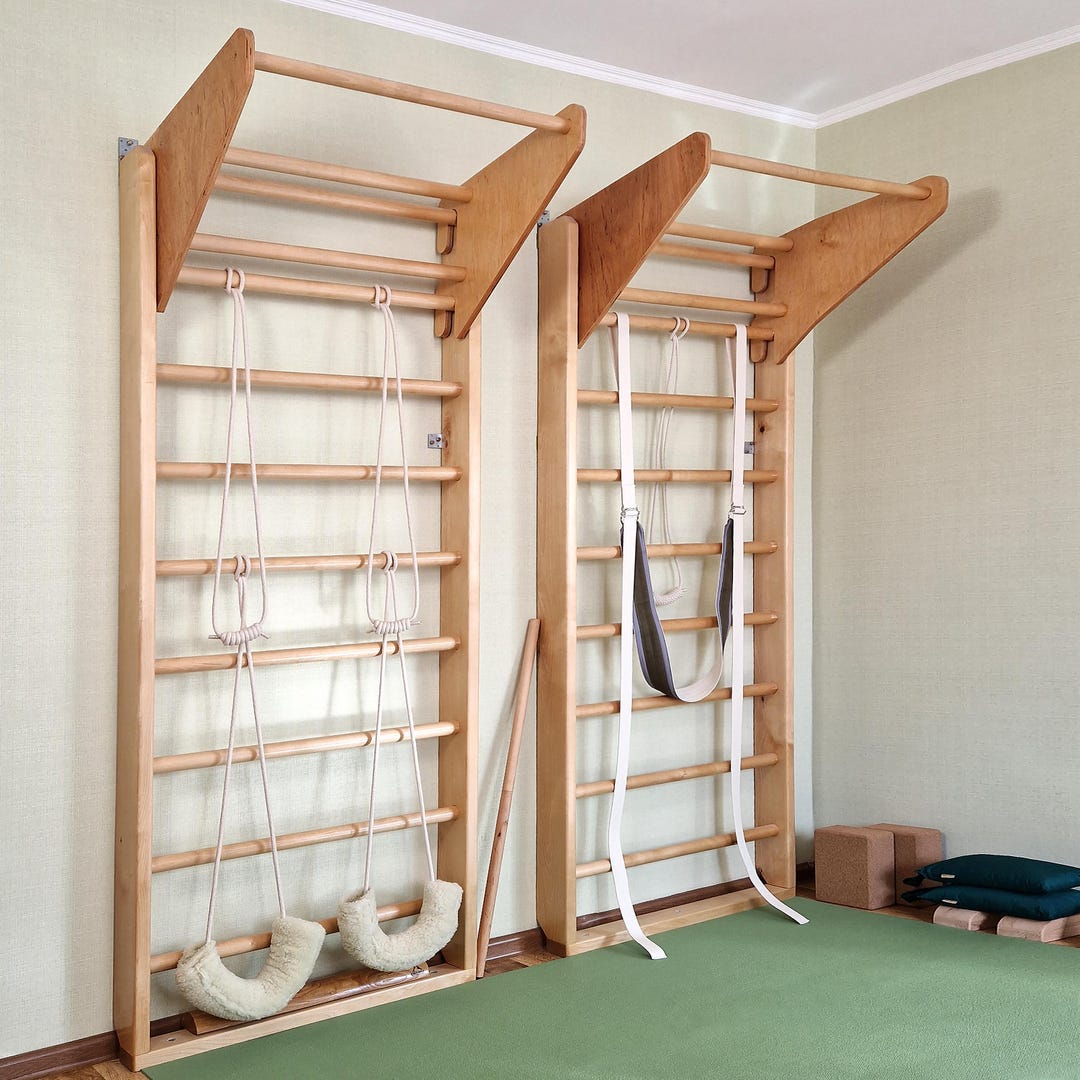 Bars And Ropes Wooden Swedish Ladder for Home Gym and Yoga | Portable Horizontal Bar ...
