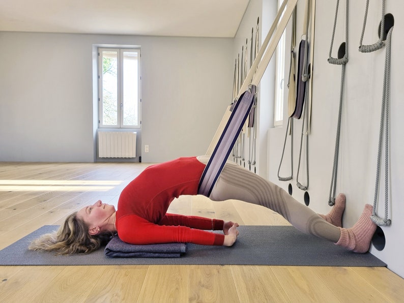 Ensemble de balançoire pelvienne murale de yoga en coton naturel avec raccords métalliques de haute qualité. Ensemble de ceintures murales fabriquées à la main pour Yoga Kurunta image 8