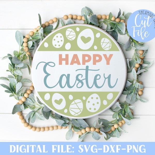Happy Easter svg, Round Door Hanger svg, Easter Eggs svg, Spring svg, Silhouette, Cricut, Laser Friendly DIGITAL CUT FILE