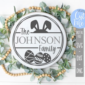 Family Name Easter Bunny and Eggs svg, Customizable Round svg, Modern Farmhouse svg, Spring svg, Silhouette, Cricut, DIGITAL CUT FILE image 1