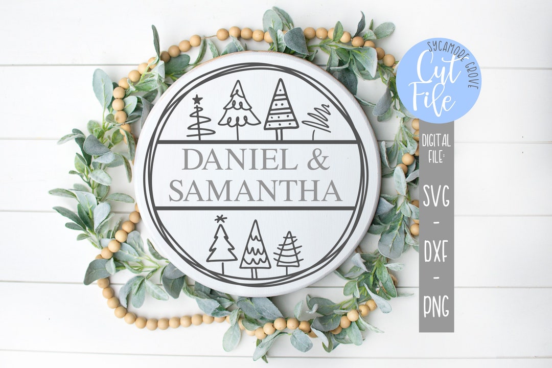 Customizable Name Christmas Trees Svg, Winter Round Svg, Modern