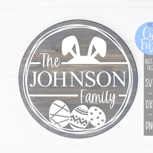 Family Name Easter Bunny and Eggs svg, Customizable Round svg, Modern Farmhouse svg, Spring svg, Silhouette, Cricut, DIGITAL CUT FILE image 2