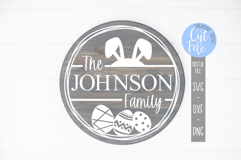 Family Name Easter Bunny and Eggs svg, Customizable Round svg, Modern Farmhouse svg, Spring svg, Silhouette, Cricut, DIGITAL CUT FILE image 2