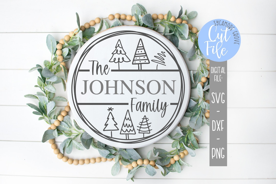 Family Name Christmas Trees Svg, Customizable Round Svg, Modern