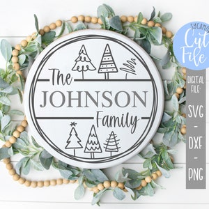 Family Name Christmas Trees svg, Customizable Round svg, Modern Farmhouse svg, Winter Holiday svg, Silhouette, Cricut, DIGITAL CUT FILE