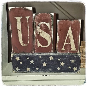 Wooden Americana 4pc. Block Set-Americana Decor|Americana Block Set|Primitive Decor|Primitive Home Decor|USA Americana Decor-Americana