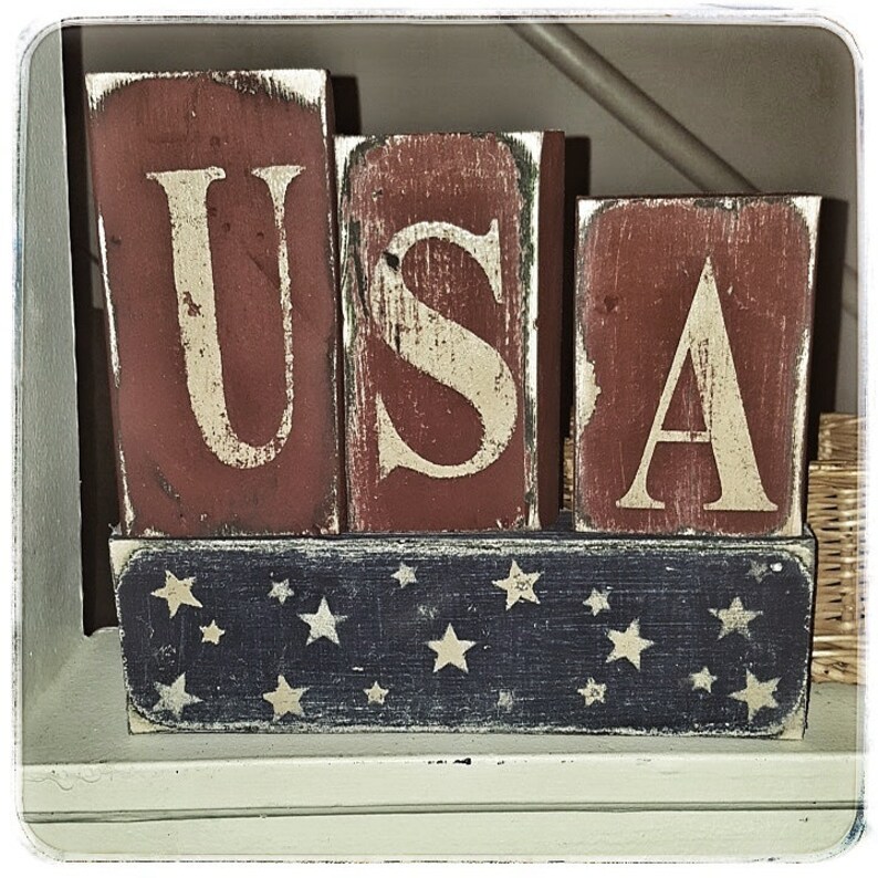 4 Pc. Wooden Americana Block Setamericana Decoramericana Etsy
