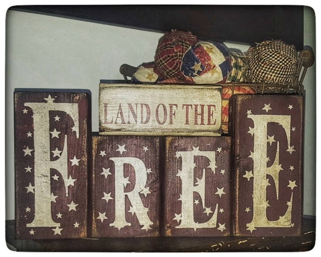 5pc. Land of the Free wooden Block Set/americana - Etsy