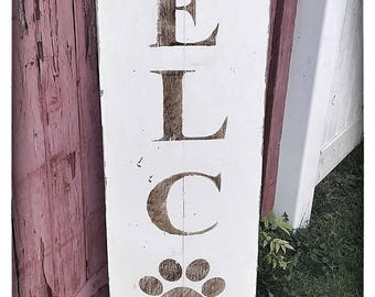 WELCOME paw print Sign for Porch | Rustic Welcome Sign | porch Welcome Sign | Welcome porch Sign | pet sign| pet decor| Large Welcome