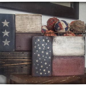 3 pc. Wooden Americana Flag Block Set-Americana Decor-Americana Block Set-Primitive Decor-Primitive Home Decor-USA Americana Decor-Americana