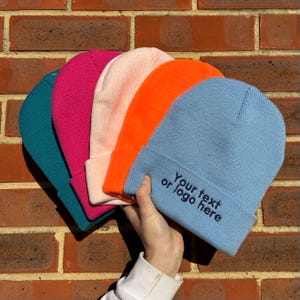 Custom Text Unisex Embroidered Cuffed Beanie - Bright Colors