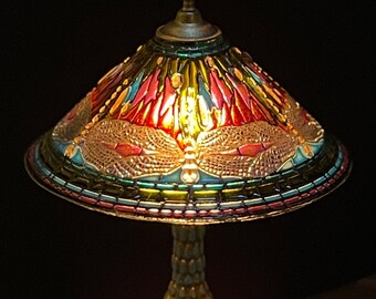Dollhouse Table Lamp  Miniature Tiffany Style Dragonfly Stained Glass Lamp, 1/12 Scale Miniature Lighting