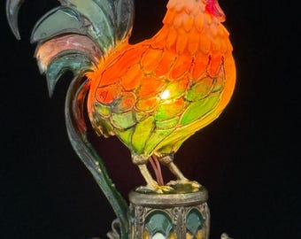 Dollhouse Rooster Lamp, 1:12 Scale Miniature Table Lamp, Hand Painted Tiffany Style