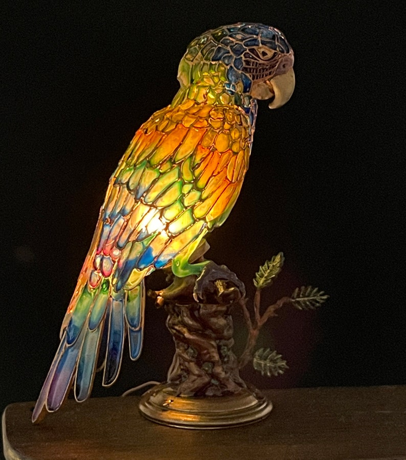 Unpainted Dollhouse Miniature Table Lamp Tiffany Style Macaw Stained Glass Lamp, 1/12 Scale Miniature Lighting Custom Order DIY image 9