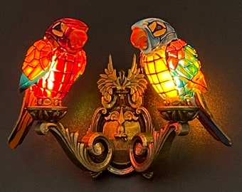 Custom Order For A Pair of Miniature Tiffany Style Parrot Sconces, 1/12 Scale Dollhouse Miniature Lighting