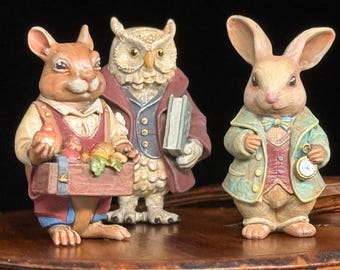 Hand Painted Anthropomorphic Animal Figurines, Woodland Miniatures in 1:12 Scale, Collectible Dollhouse Animals, Set of 3, 6, or 12