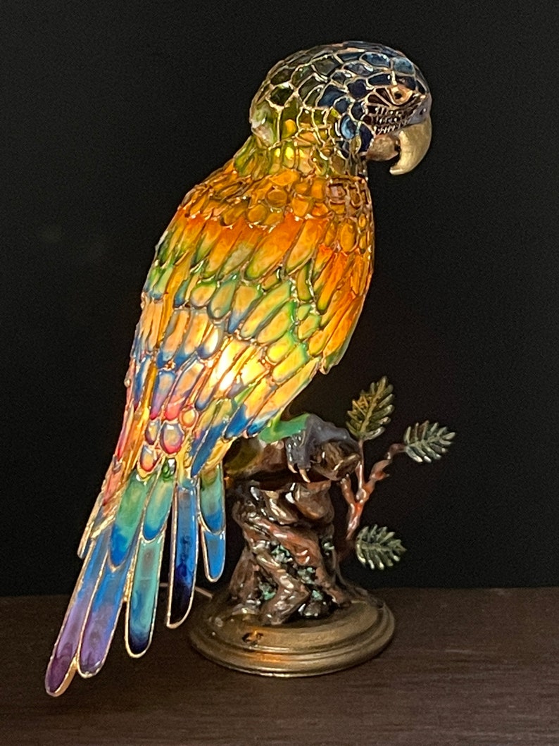 Unpainted Dollhouse Miniature Table Lamp Tiffany Style Macaw Stained Glass Lamp, 1/12 Scale Miniature Lighting Custom Order DIY image 3