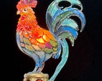 Dollhouse Miniature Tiffany Style Rooster Table Lamp, 1/12 Scale Lighting, Stained Glass Chicken Lamp, Custom Order