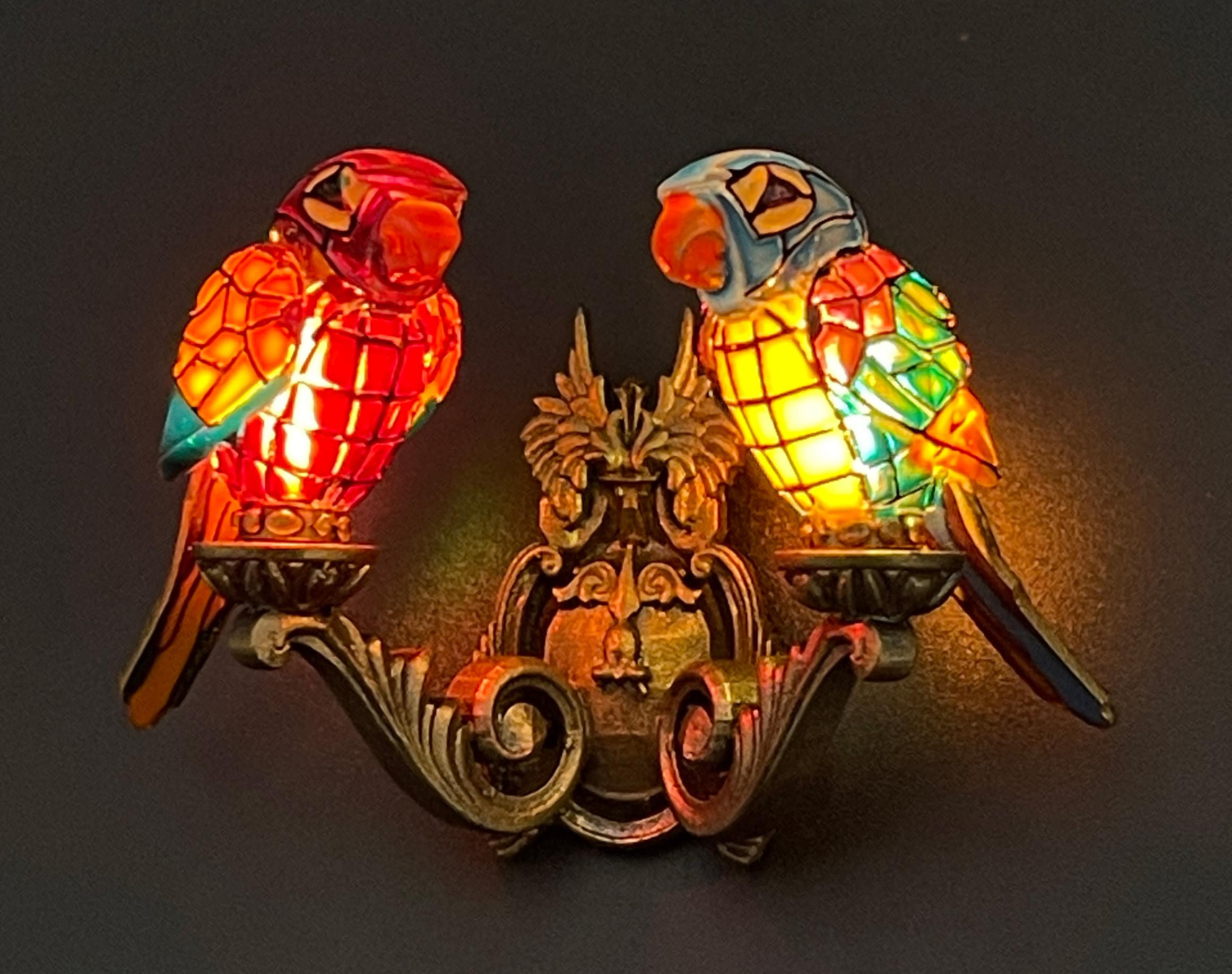 8ティファニースタイルテーブルランプ電気スタンドガラスランプ オウム