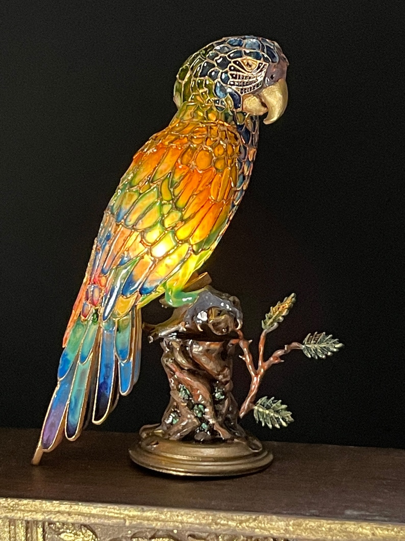 Unpainted Dollhouse Miniature Table Lamp Tiffany Style Macaw Stained Glass Lamp, 1/12 Scale Miniature Lighting Custom Order DIY image 4