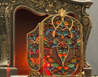 Dollhouse Miniature Tiffany Style Fireplace Screen, 1/12 Scale Miniature Furniture Custom Order