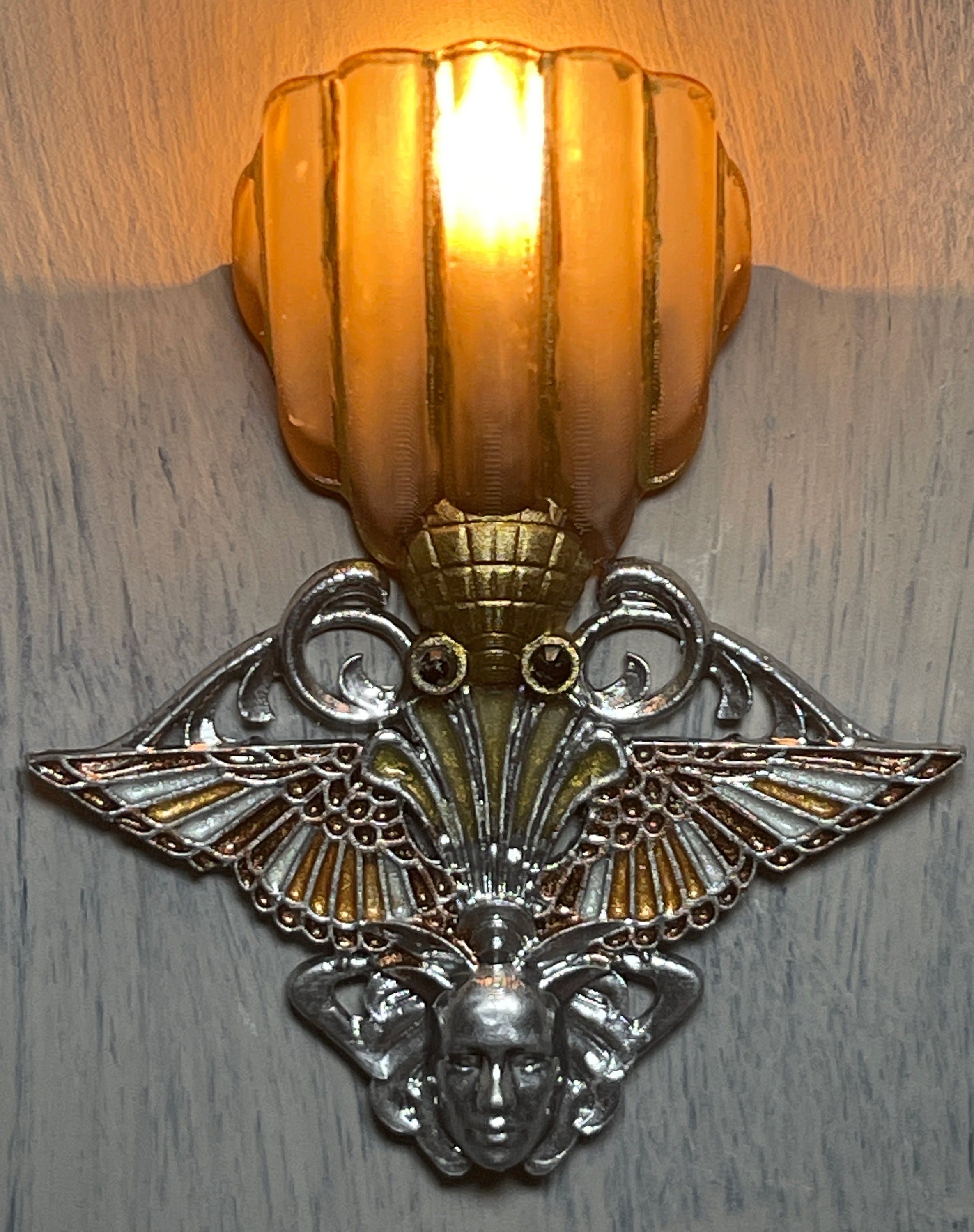 COPPIA DI APPLIQUE da parete in ottone, anni '50, metà secolo, diabolo