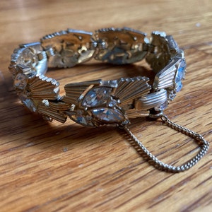 Corona Trifari Pulsera de Oro Vintage con Pedrería de Cristal Claro