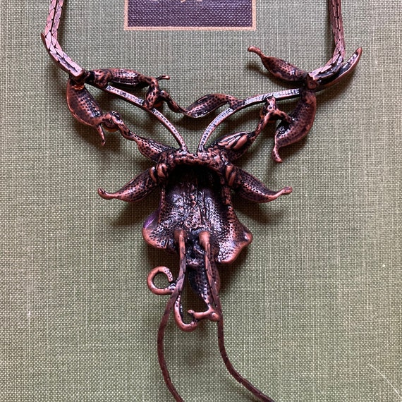 Unique Copper Chain Statement Flower Pendant Neck… - image 4