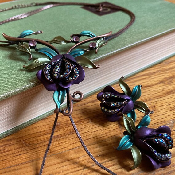 Unique Copper Chain Statement Flower Pendant Neck… - image 2