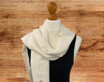 Cream Handwoven Scarf – Egyptian Cotton, Lightweight Embroidered Wrap for Women