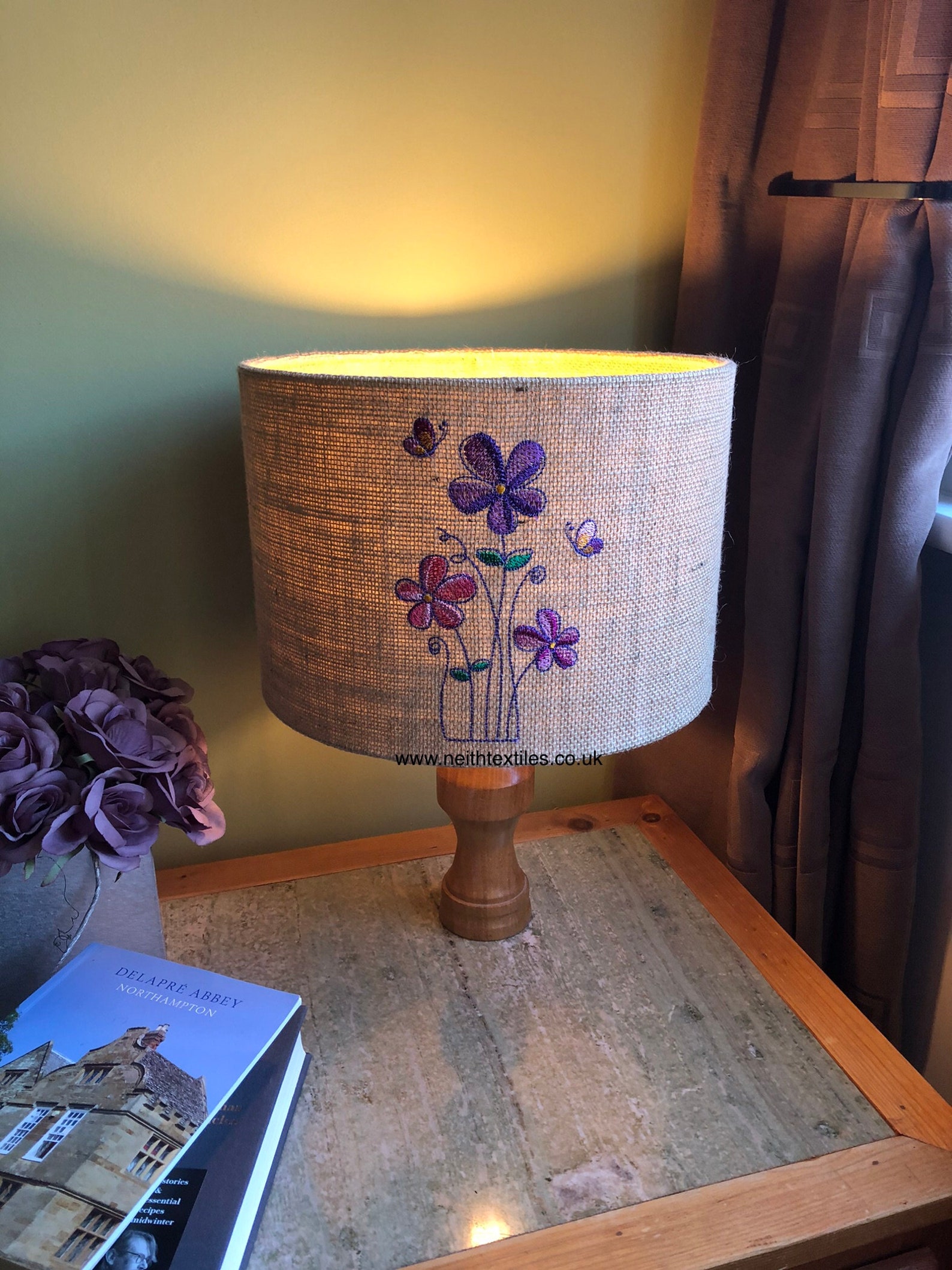 Floral hessian lampshade embroidered burlap lamp shade jute Etsy