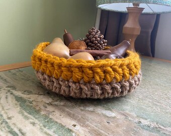 Ochre Eco Rope Basket Crocheted Using Upcycled Wool And Acrylic Yarn