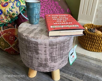 Small Round Footstool With Velvet Slipcover | Ready Assembled Contemporary Footrest