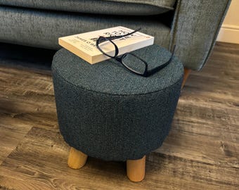 Replacement Cover For Small Round Footstool | Washable Blue Foot Stool Slip Cover
