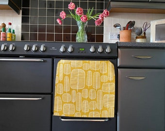 Ochre Tea Towel With Woodland Theme | Skandi Style Kitchen Accessory