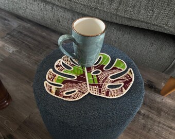 Monstera Leaf Coasters Set of 2 – Tropical Fabric Placemats, Eco-Friendly Table Decor