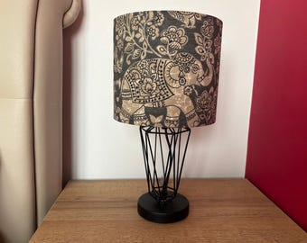 Handmade Grey Elephant Drum Lampshade | 100% Cotton Fabric, Boho Decor (20cm x 18cm)